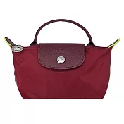 LONGCHAMP LE PLIAGE GREEN系列撞色再生尼龍手提水餃化妝包 紅石榴