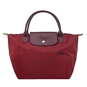 LONGCHAMP LE PLIAGE GREEN系列刺繡短把再生尼龍摺疊水餃包(小 紅石榴
