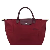 LONGCHAMP LE PLIAGE GREEN系列刺繡短把再生尼龍摺疊水餃包(中) 紅石榴