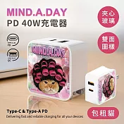 【正版授權】Mind.A.Day貓咪 夾心玻璃 40W PD+QC急速充電器/充電頭 包租貓