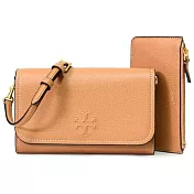 Tory burch 素面皮革翻蓋斜背包 焦糖