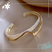 【伊飾童話】 輕奢白貝 白金波浪半開口雙層手鐲