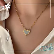 【伊飾童話】 珍愛不忘 歐美撞色愛心鈦鋼鎖骨項鍊