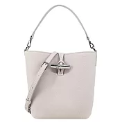 LONGCHAMP LE ROSEAU系列金屬竹節粒面牛皮兩用水桶包(迷你) 白紙