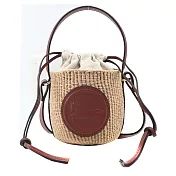 Chloe Horse Medal迷你草編水桶包 棕褐色