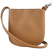 LONGCHAMP LE ROSEAU系列金屬竹節粒面牛皮雙肩帶斜背包(小) 胡桃棕