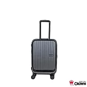 【CROWN 皇冠】Doppio 19.5吋前開霧面拉鍊登機箱- 鐵灰