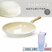 《超值組》【韓國EVERLOCK】28cm鈦晶不沾鑽石平底鍋(松露白)EL-F28-W01_CA640-90-3B