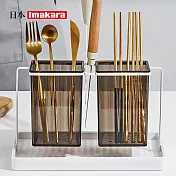 【日本Imakara】多功能餐具瀝水架/筷架/筷子筒- 透黑
