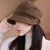 seoul show首爾秀   質感拼接金屬字母漁夫帽挺版小臉堆堆帽防寒保暖貝雷帽  咖啡