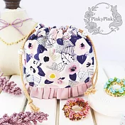 【PinkyPinky Boutique】手工珠縫 粉紅風鈴花滾荷葉裙襬束口袋 化妝包 宴會小包 手提包 (粉紅色)