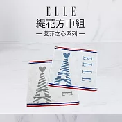 【ELLE HOME】鬆厚純棉艾菲爾鐵塔緹花方巾組/洗臉巾(6條組) 灰色+藍色