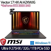 MSI 微星 Vector 17 HX AI A2XWJG-066TW 17吋 AI電競筆電(Ultra 9 275HX/32G/1TB/RTX5090/W11/2年保)