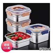 DOLEE 316不鏽鋼手提保鮮盒1700ml WT27 超值2入組