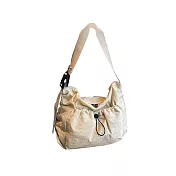 【iSPurple】慵懶風格 休閒通勤拉繩斜垮尼龍肩背包/米白 米白