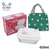 安妮兔 玻璃保鮮盒附餐具(櫻花)650ml+飯糰款提袋 UP-E063F