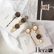 【Hera赫拉】韓版高質感水晶鈕扣碎鑽髮夾 兩入組(灰+粉)