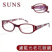 高機能折疊老花眼鏡 花漾紅 濾藍光老花眼鏡 高硬度耐磨鏡片 配戴清晰 100度