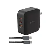 KooPin 100W 氮化鎵 PD+QC 三孔充電器組合包 快充頭 含線 -黑色