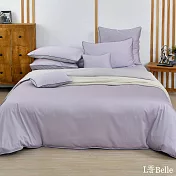 (網路獨家)義大利La Belle《織光雙韻-丁香紫》加大天絲棉雙色滾邊四件式被套床包組
