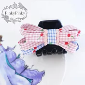 【PinkyPinky Boutique】細格紋 多層蝴蝶結抓夾 鯊魚夾 公主頭夾 (藍+粉紅)