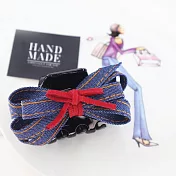 【PinkyPinky Boutique】麂皮牛仔多層蝴蝶結抓夾 鯊魚夾 公主頭夾 (紅色)