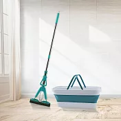 輕量型免沾手吸水膠棉拖把x1支+多用途水桶x1只