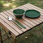 仙德曼雙層304不鏽鋼笠形湯碗-附蓋-20cm-2入-霧綠+316不鏽鋼餐具組-4套入