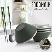 仙德曼雙層304不鏽鋼笠形碗-4入-抹茶綠+316不鏽鋼餐具組-4套入