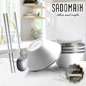 仙德曼雙層304不鏽鋼笠形碗-4入-純淨白+316不鏽鋼餐具組-4套入