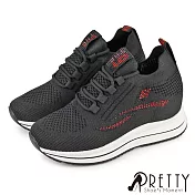 【Pretty】女 休閒鞋 懶人鞋 內增高 厚底 襪套 顯瘦 水鑽 EU36 黑色