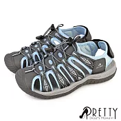 【Pretty】女 溯溪鞋 涼鞋 護趾 運動 休閒 戶外 水陸兩棲 EU36 灰藍色