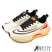 【Pretty】男 運動鞋 休閒鞋 輕量 透氣 厚底 綁帶 EU40 米色