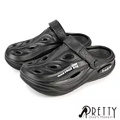 【Pretty】男 洞洞鞋 雨鞋 穆勒鞋 布希鞋 涼拖鞋 兩穿 防水 輕量 厚底 JP26 黑色