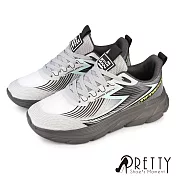 【Pretty】男 運動鞋 休閒鞋 厚底 綁帶 輕量 透氣 EU40 灰色