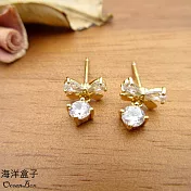 金色蝴蝶結垂墜單鑽S999純銀耳環(垂墜耳環.聖誕禮物)