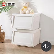 【日本天馬】粉彩河馬口前掀滑蓋收納箱(附造型貼紙)-M-4入- 典雅白