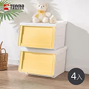 【日本天馬】粉彩河馬口前掀滑蓋收納箱(附造型貼紙)-M-4入- 奶油黃