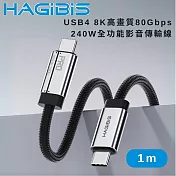 HAGiBiS 海備思USB4 8K高畫質40Gbps 240W全功能影音傳輸線1M  黑色