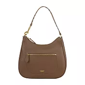 BURBERRY 金字燙印Logo 牛皮拉鍊口袋肩背包/HOBO包 (土棕色)