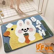 【iSFun】羊羔絨毛 腳踏防滑浴室吸水地墊50x80cm/白兔鴨鴨 白兔鴨鴨