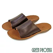 【GREEN PHOENIX】男 拖鞋 平底拖鞋 真皮 手工 室內 室外 台灣製 S 咖啡色