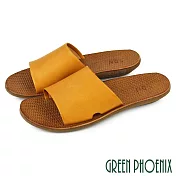 【GREEN PHOENIX】女 拖鞋 平底拖鞋 真皮 手工 室內 室外 台灣製 S 黃色