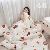 《BUHO》極柔暖法蘭絨兩用毯被床包雙人加大四件組 《雪町聖日》