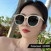 【SUNS】時尚圓框墨鏡 Polarized偏光墨鏡 潮流明星款 顯小臉 輕量/防眩光/遮陽/抗UV400 S2018 象牙白