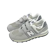 New Balance NB 休閒鞋 574 Wide 中童 寬楦 小朋友 灰 白 魔鬼氈 麂皮 運動鞋 PV574SNV-W 19cm GREY/WHITE
