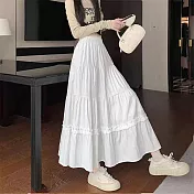 BJ COLLECTION 日系拼接荷葉邊腰鬆緊蛋糕長裙 BI40050 FREE 白色