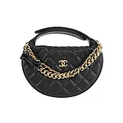 CHANEL CC Logo 蝴蝶結鍊飾牛皮迷你手提彎月包/呼拉圈包_展示品 (黑色)
