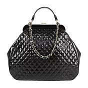 CHANEL 漆皮菱格紋口金包造型手提/肩背二用包_展示品 (黑色)