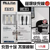 (2盒任選超值組)ALLite-EASY CABLE USB-C to USB-C磁吸收納編織快充線1入/盒(原廠保固,支援PD/QC/PPS數據線) 淺灰褐*2盒